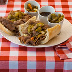 Chicago Italian beef sandwich filled with juicy sliced beef and peppers