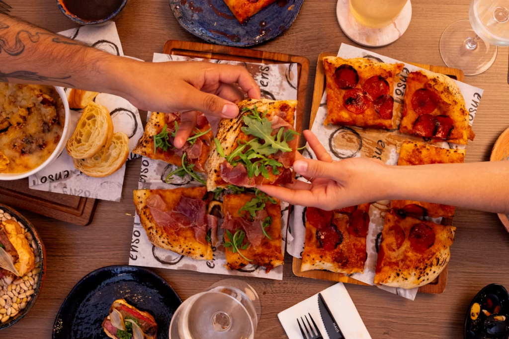 A neighborhood joint serving pizza.