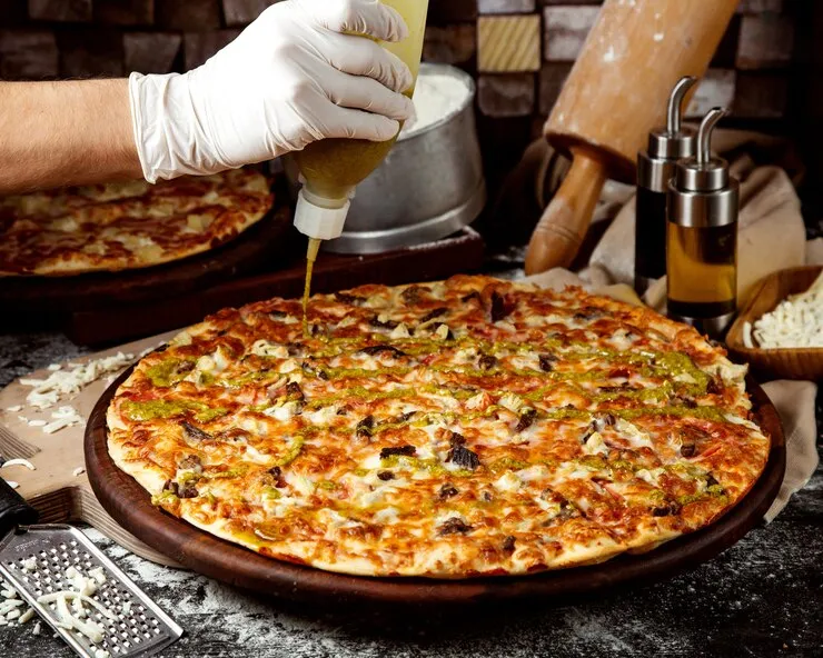A special pizza served on a large platter.