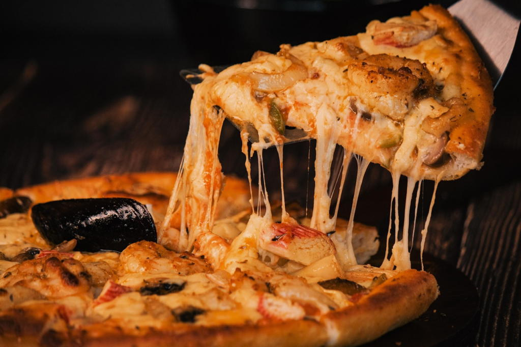 close-up of a deep dish pizza