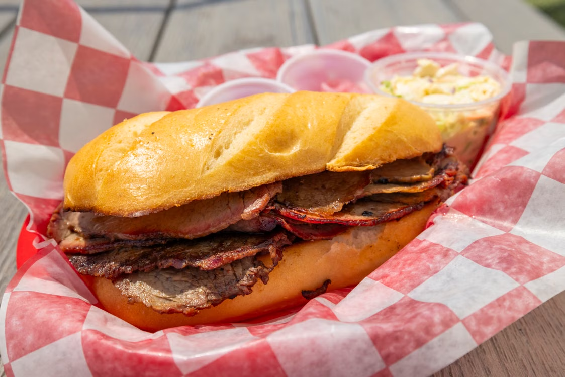This photo shows a beef sandwich.